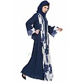 Front open abaya with attached shawl- black-white Front open abaya with attached shawl- black-white
